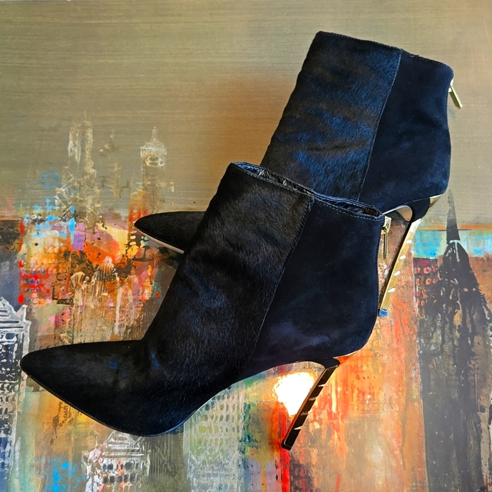 Sam Edelman, New York, Size 9 Black Faux Calf Hair/Suede High Heel Booties